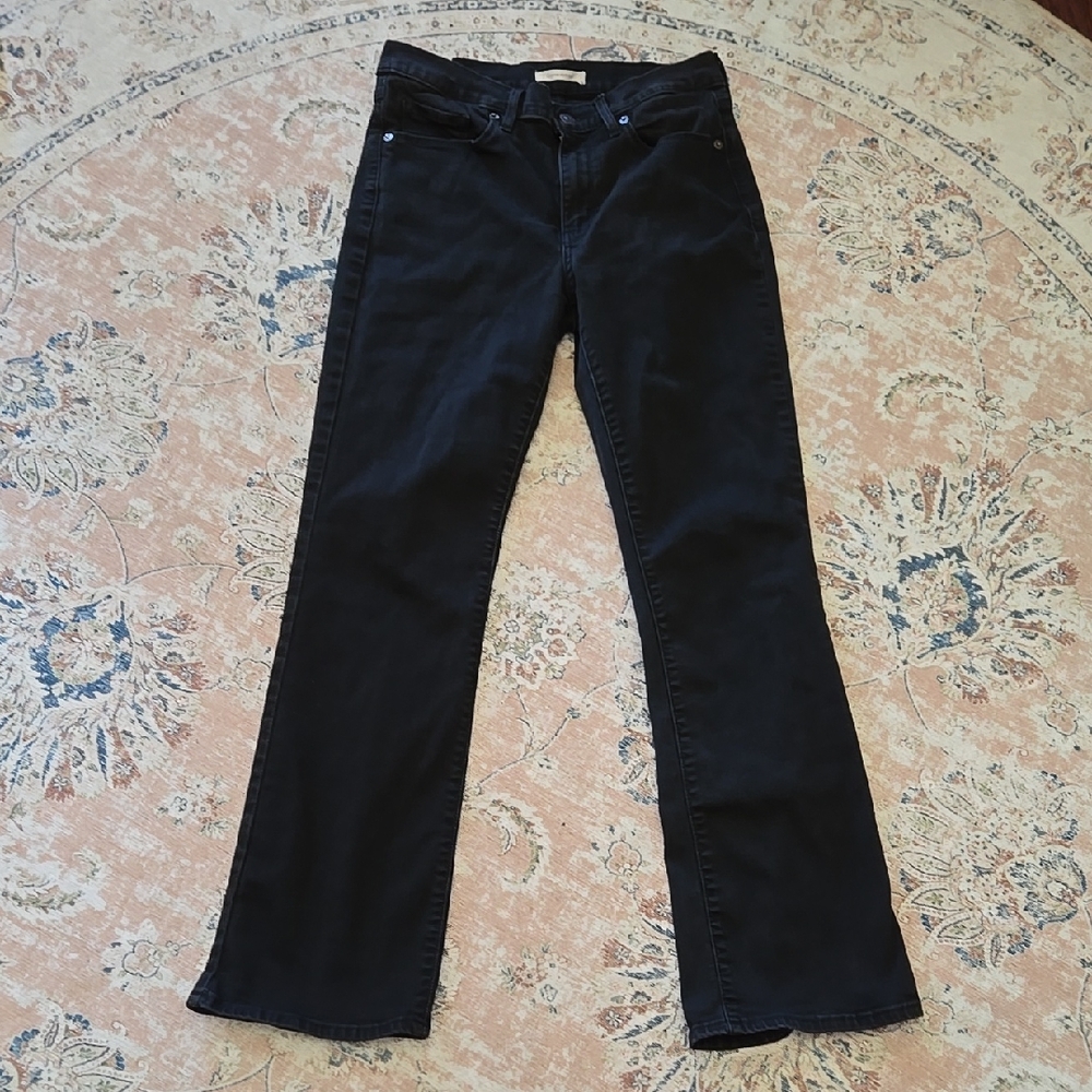 Levi's Classic Boot Cut Black Denim Jeans 5 pocket stretch SIZE 10M W30 L32 EUC…
